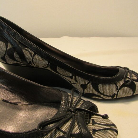 Coach Gavin Black & Grey Signature Canvas Open Toed Wedge Heel - Picture 5 of 13